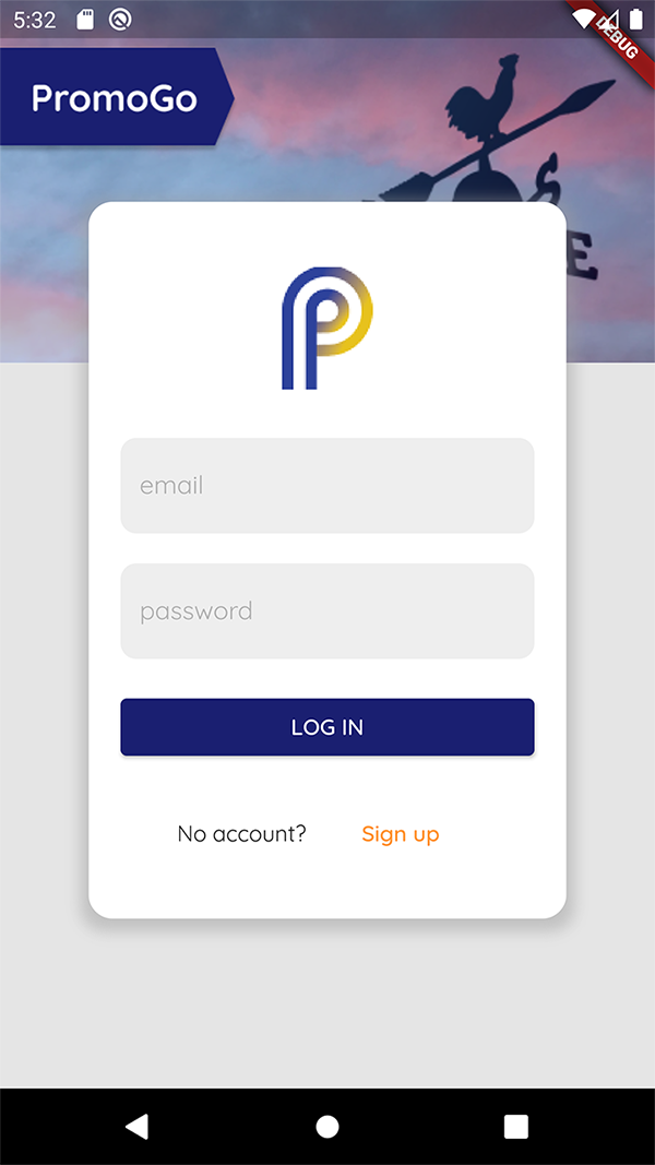 The login screen of PromoGo